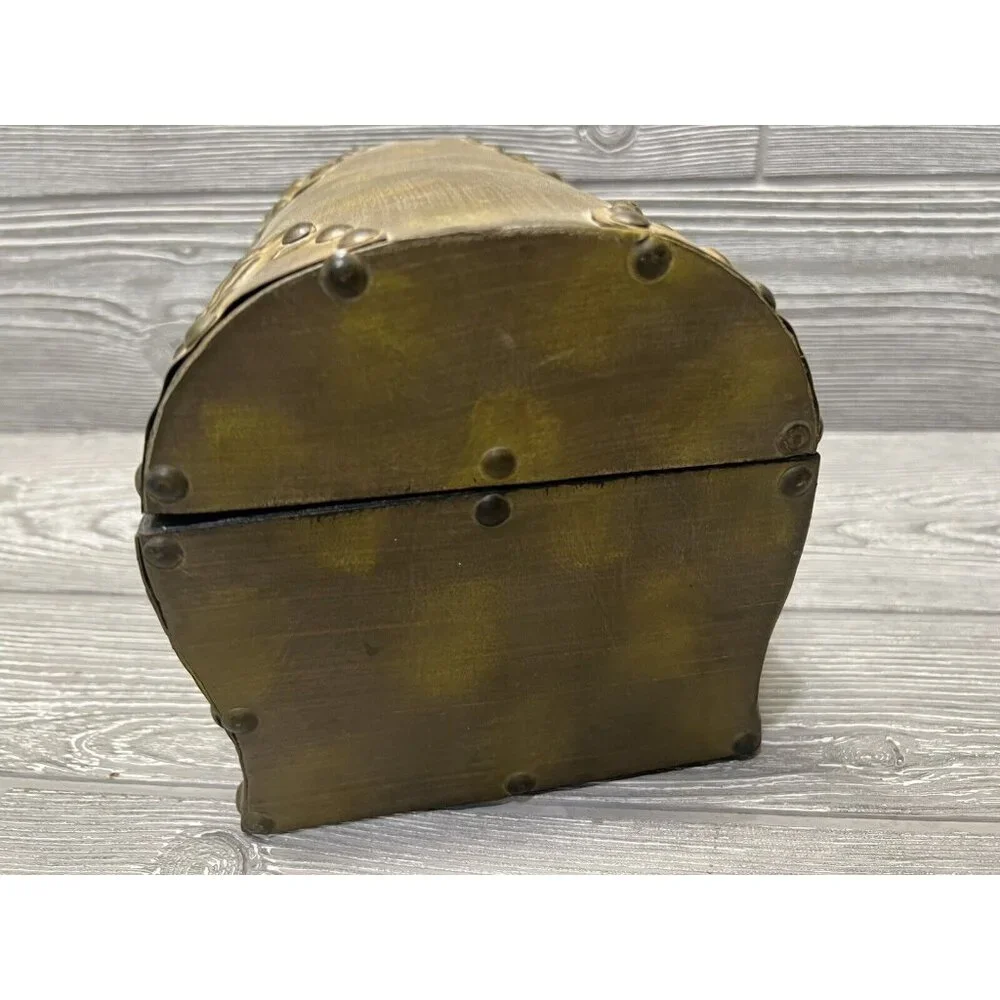 Vintage Look Gold Tone Metal Chest Trunk Boho Bohemian Storage Container Decor
